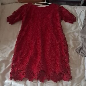 Nina Leonard Vibrant Red Lace Dress